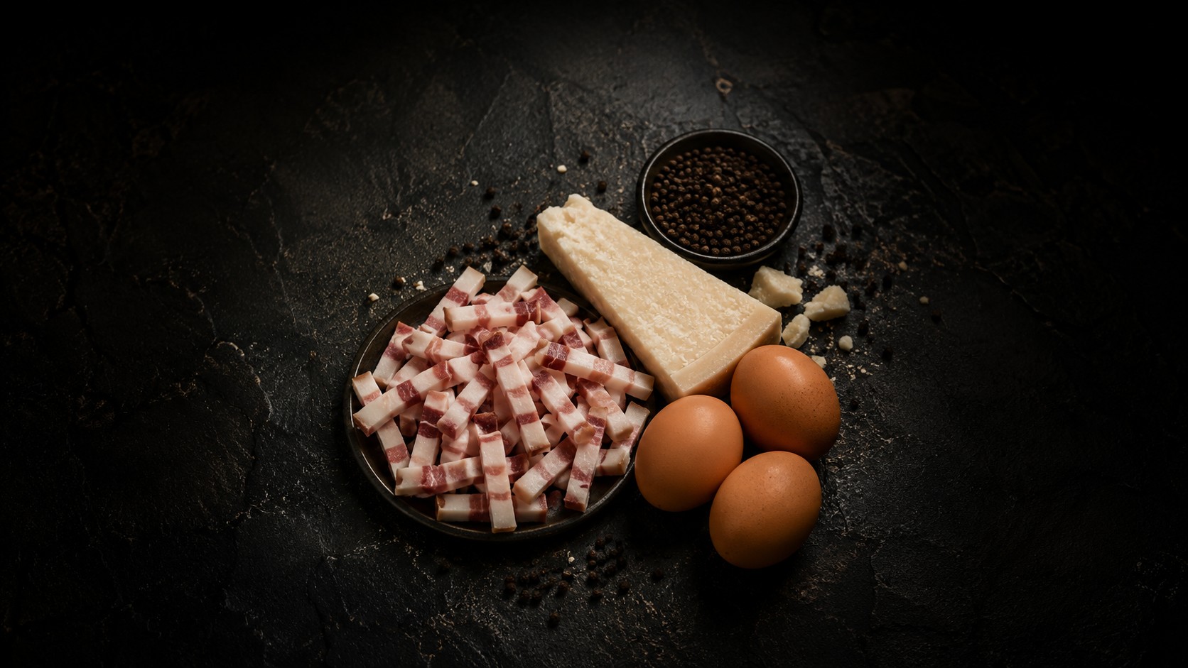 Guanciale, pecorino, uova y pepe — los ingredientes de la auténtica carbonara